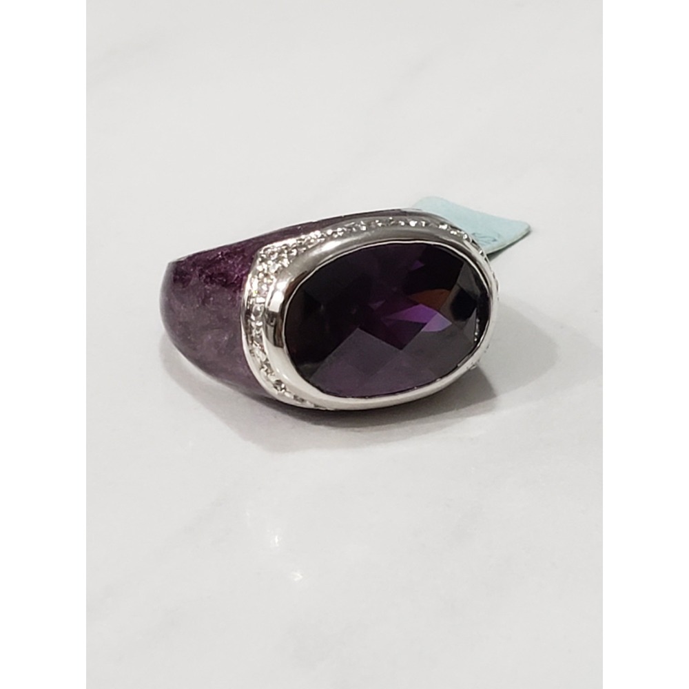 NEW SZ 9 Lauren G Adams PURPLE Enamel pave ring statement cocktail gothic witchy
